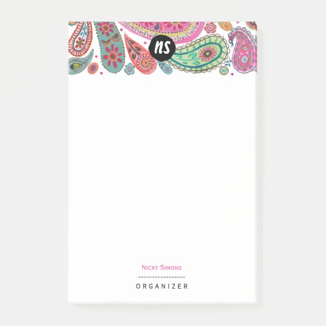 Post-it® Bohème rose & turquoise Floral Paisley (Devant)