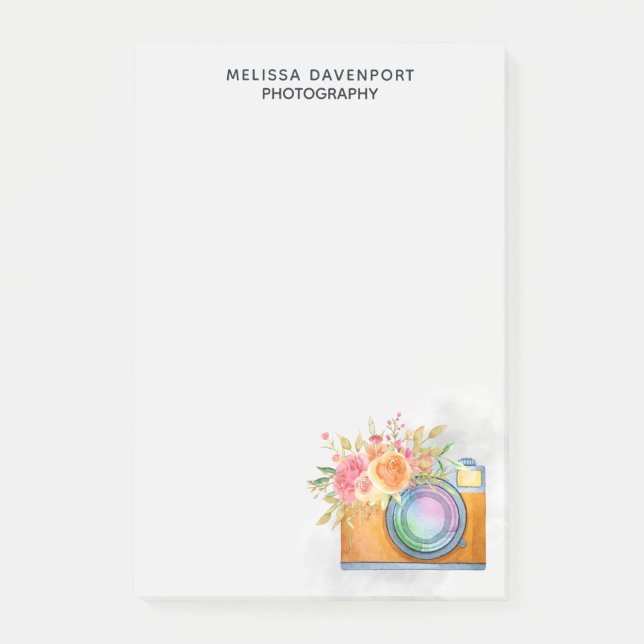 Post-it® Boho Orange Caméra & Bouquet Floral Aquarelle (Devant)