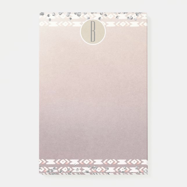 Post-it® Boho Pearl Shimmer Glam Kraft Monogramme rustique (Devant)