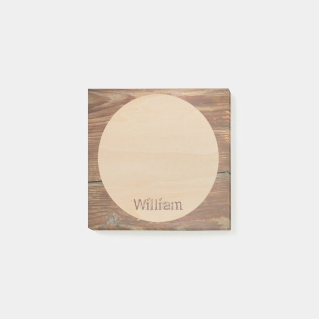 Post-it® Bois Brown rustique Nom personnalisé Cercle rond m (Devant)