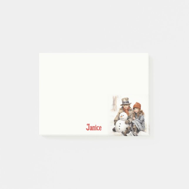 Post-it® Bonhomme de neige à l'ancienne Noël aquarelle ajou (Devant)