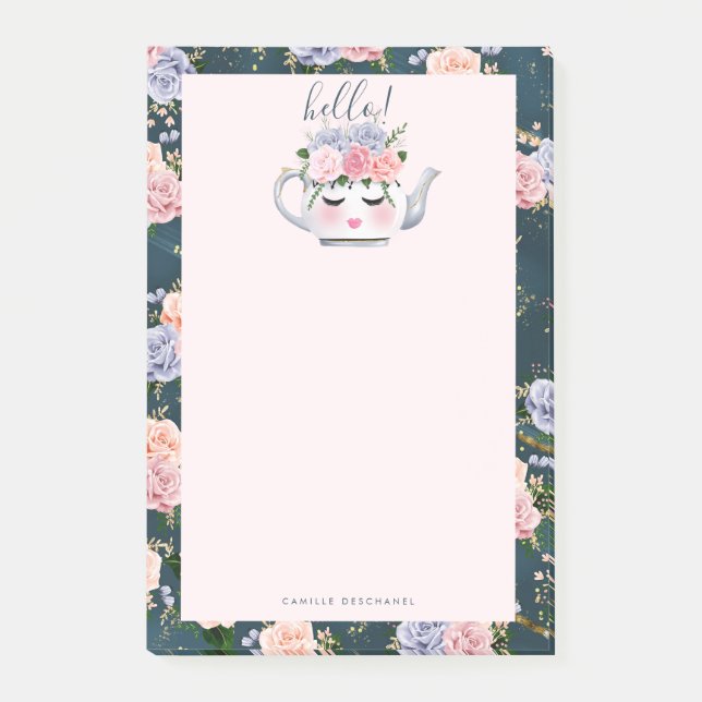 Post-it® Bonjour motif floral de théière de cils (Devant)