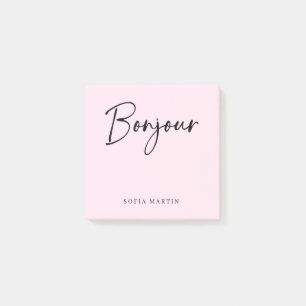 Post-it® Bonjour Script français élégant rose et noir