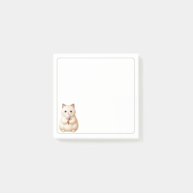 Post-it® Bordure claire Tan Beige Cute Chat Ice Cat Cône (Devant)