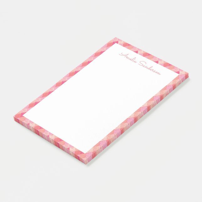 Post-it® Bordure géométrique rose pâle Script personnalisé (Incliné)