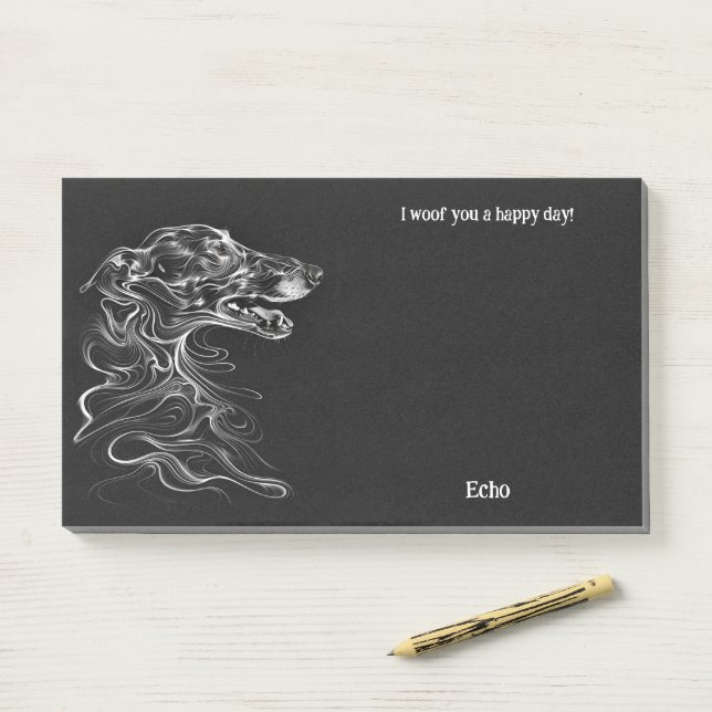 Post-it® Borzoi Art Abstrait Nom du chien (Sur un bureau)