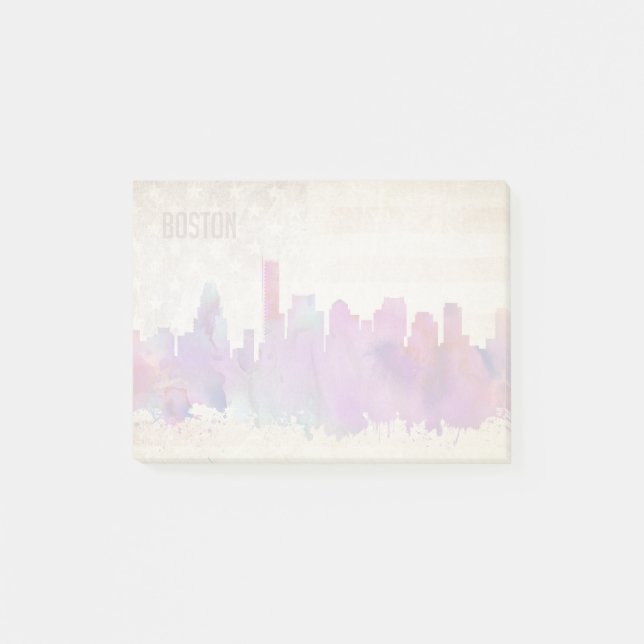 Post-it® Boston, horizon de ville d'aquarelle de mA | (Devant)