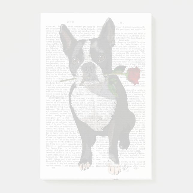 Post-it® Boston Terrier avec Rose dans la bouche (Devant)