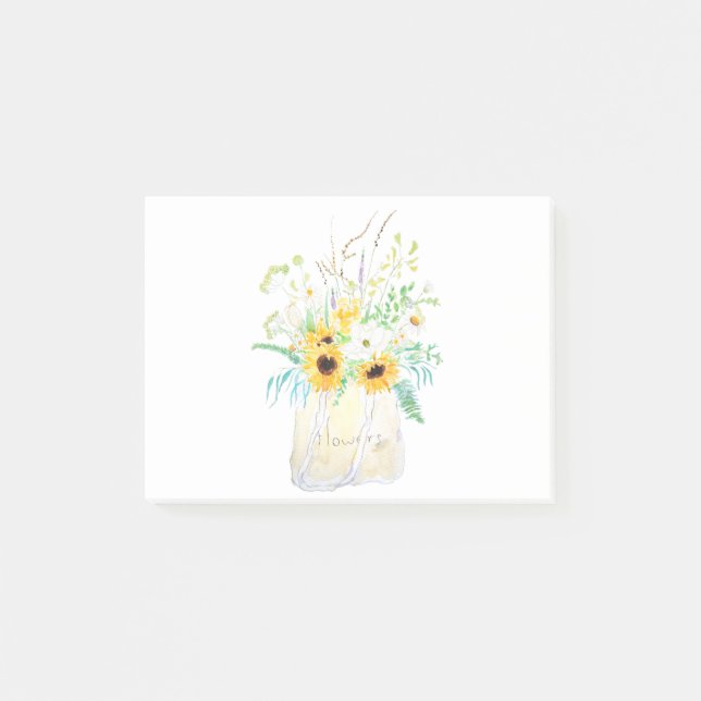 Post-it® bouquet de fleurs dans une aquarelle fourre-tout (Devant)