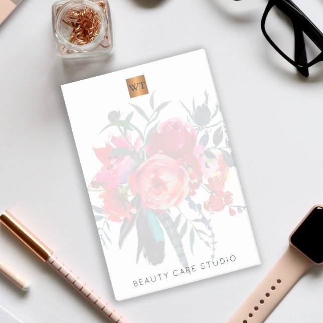 Post-it® Bouquet floral or métallique cuivre monogrammé (Créateur téléchargé)