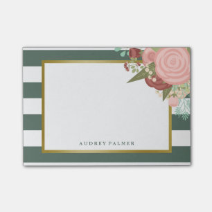 Post-it® Bouquet rose et bandes vertes Nom personnalisé