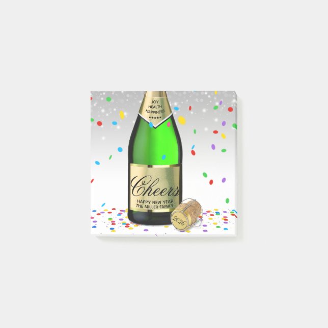 Post-it® Bouteille de vin pétillante Bonne année 2025 (Devant)