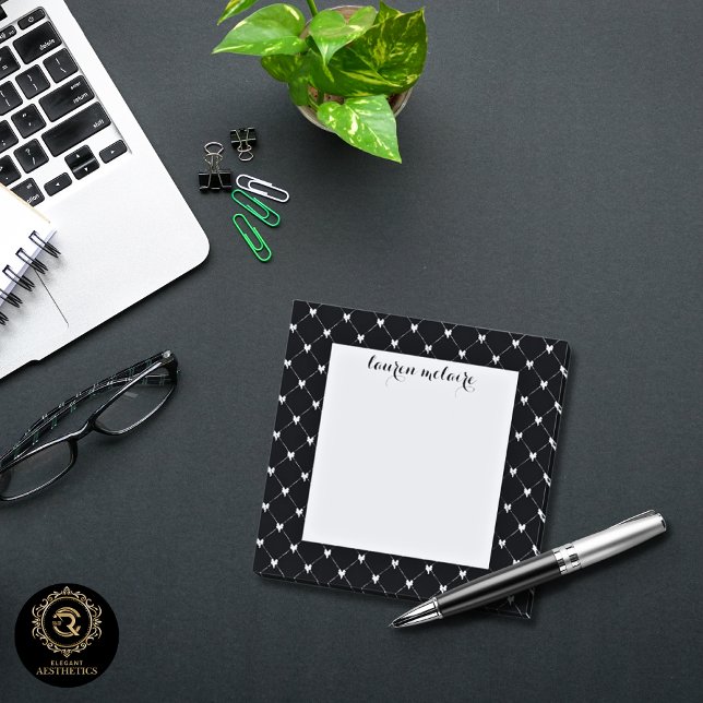 Post-it® Bow personnalisé noir et rose Script (Créateur téléchargé)