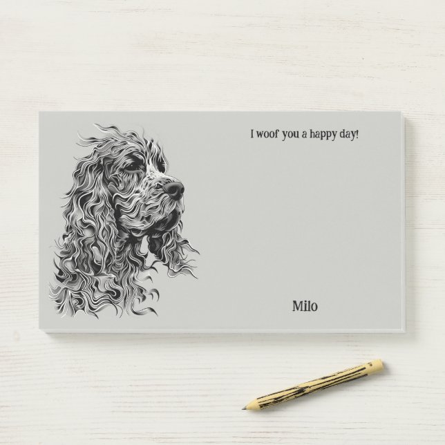 Post-it® Boykin Spaniel Art Abstrait Nom du chien (Sur un bureau)