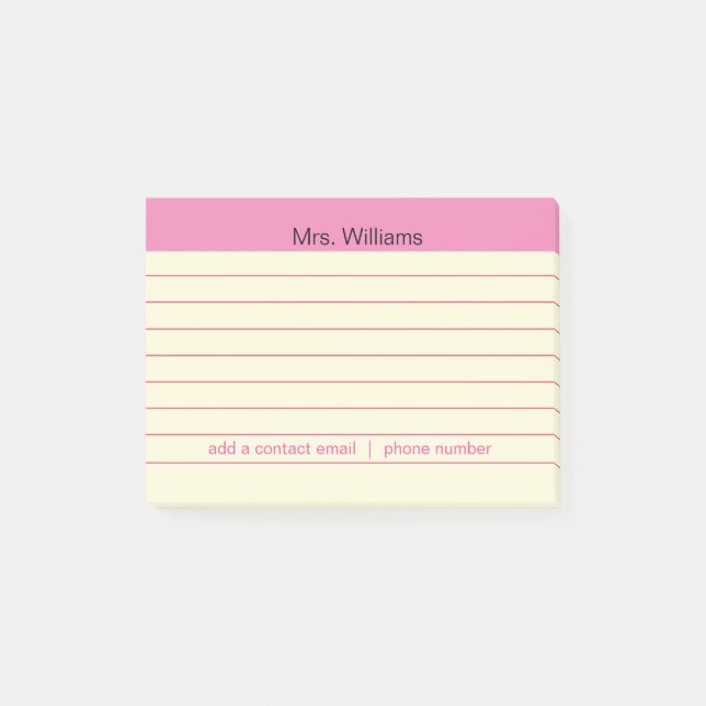 Post-it® Branches d'activité personnalisées professeur rose (Devant)