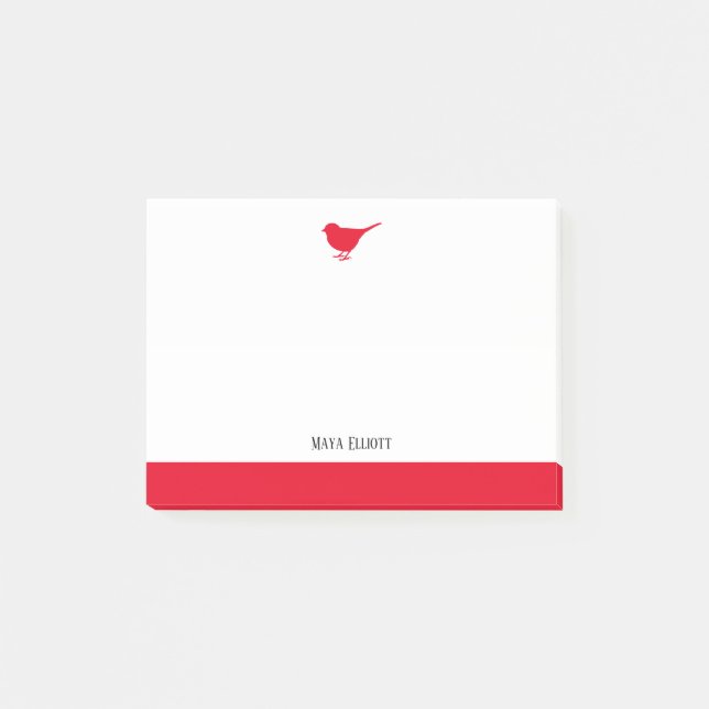 Post-it® Bright Red Bird & Border on White avec nom (Devant)