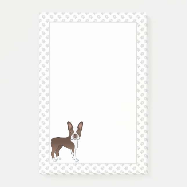 Post-it® Brown Et Blanc Boston Terrier Cartoon Chien & Pâte (Devant)