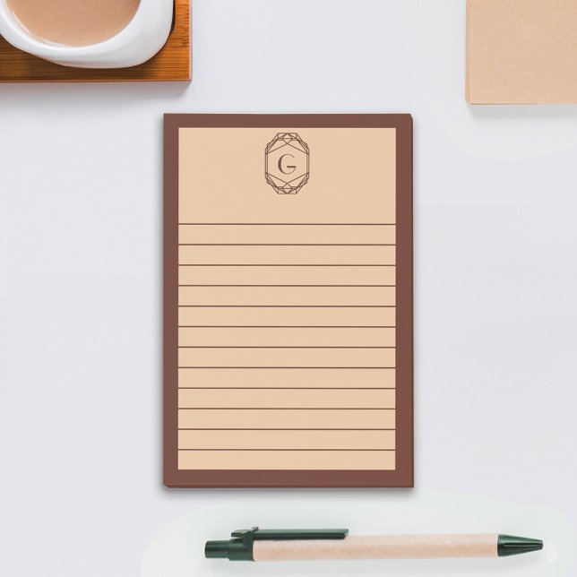 Post-it® Brown & Tan Geometric Art Deco Monogram Lined (Créateur téléchargé)