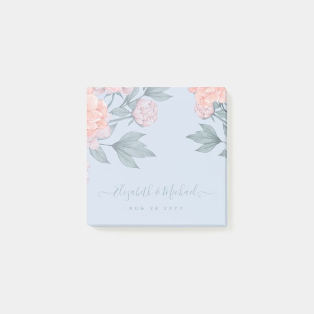 Post-it® Budget Pêcher Floral Dusty Blue Sage Mariage feuil (Devant)