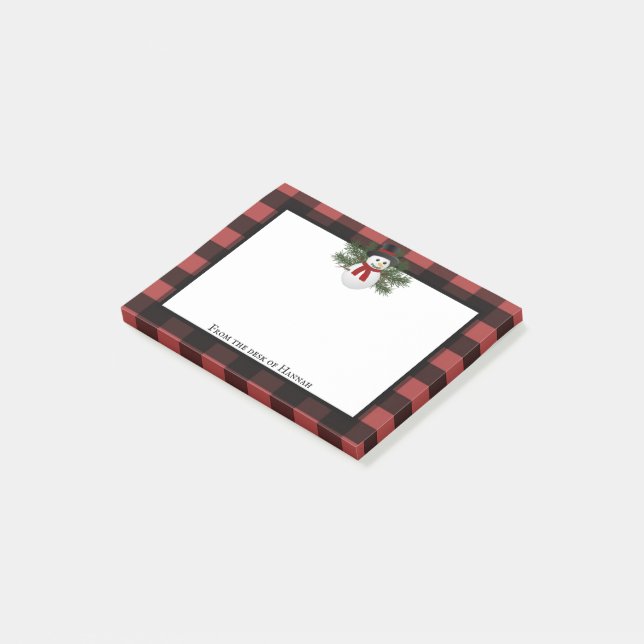Post-it® Buffle Snowman Souriant Plaid Personnalisé (Incliné)