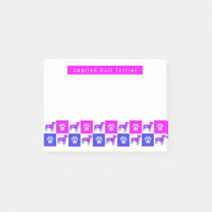 Post-it® Bull Terrier Chien & Paw Hot Rose & Blue Silhouett