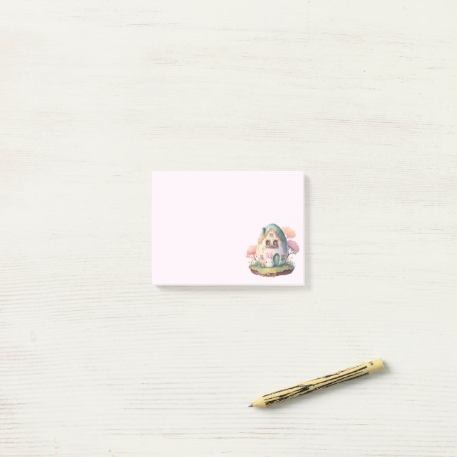 Post-it® Bunny Rose & Oeuf Formé Maison Kawaii Style (Sur un bureau)