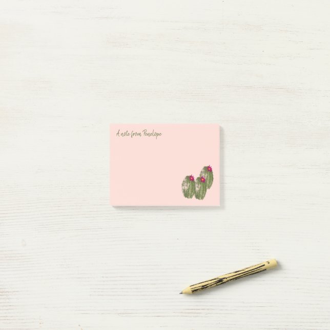 Post-it® Cactus aquarelle en fleur avec votre nom (Sur un bureau)