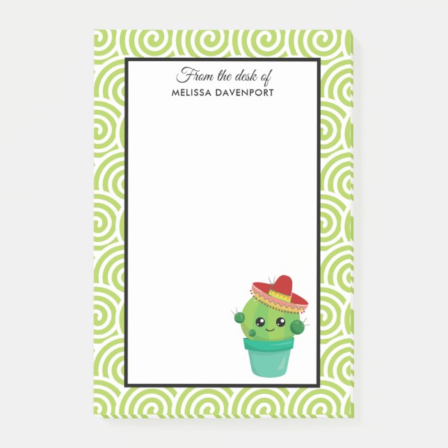 Post-it® Cactus souriant aux gros yeux dans le Sombrero Rou (Devant)