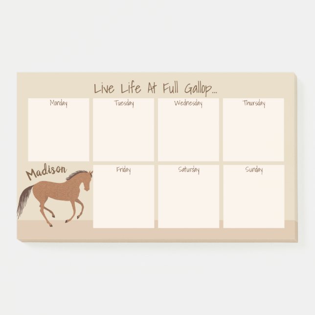 Post-it® Calendrier hebdomadaire de cheval de Faux de poney (Devant)
