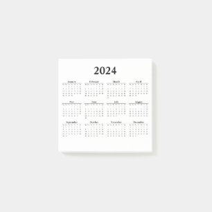 Post-it® Calendrier mensuel 2024 sur les notes postales bla