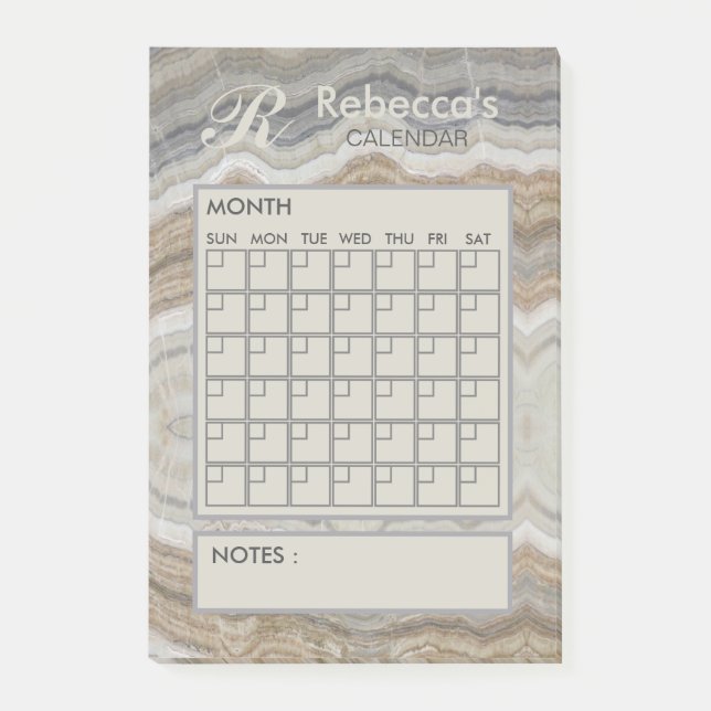 Post-it® Calendrier personnel mensuel de marbre moderne (Devant)