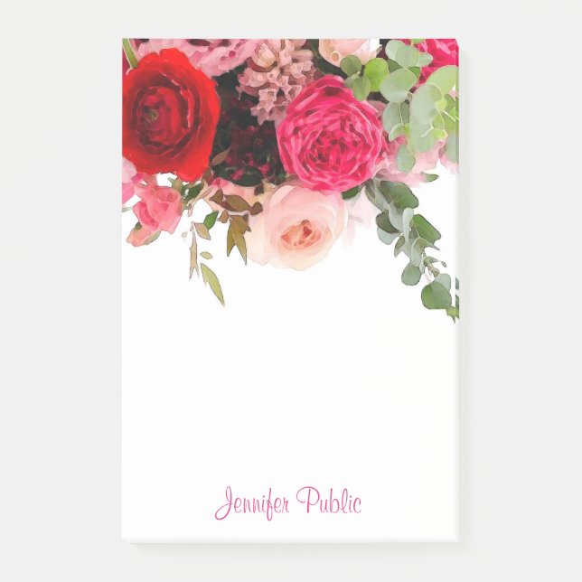 Post-it® Calligraphie Script Floral Aquarelle Rose Modèle (Devant)