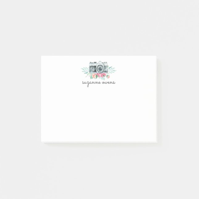Post-it® Caméra vintage aquarelle et fleurs (Devant)