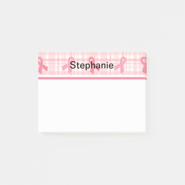Post-it® Cancer du sein Pink Ribbon Plaid Motif (Devant)