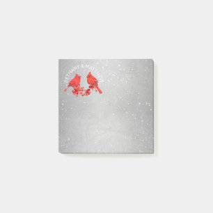 Post-it® Cardinals rouges Faux Monogrammes argentés Nom Co