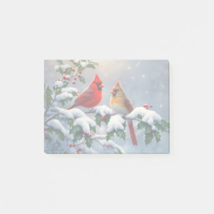 Post-it® Cardinaux rouges et houx dans la neige