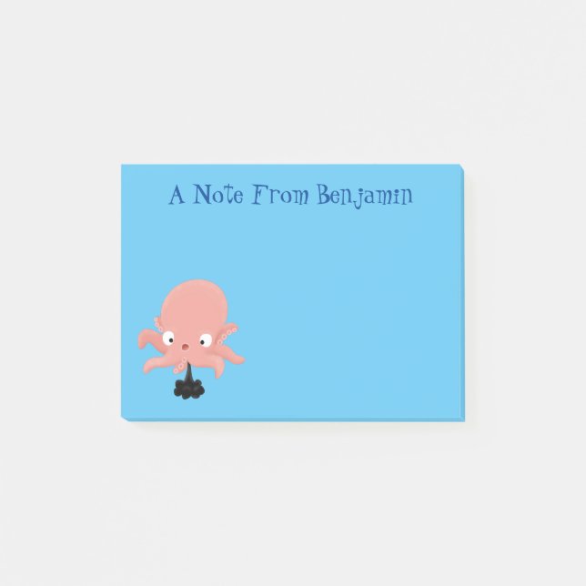 Post-it® Caricature de bébé pieuvre rose mignonne humour (Devant)