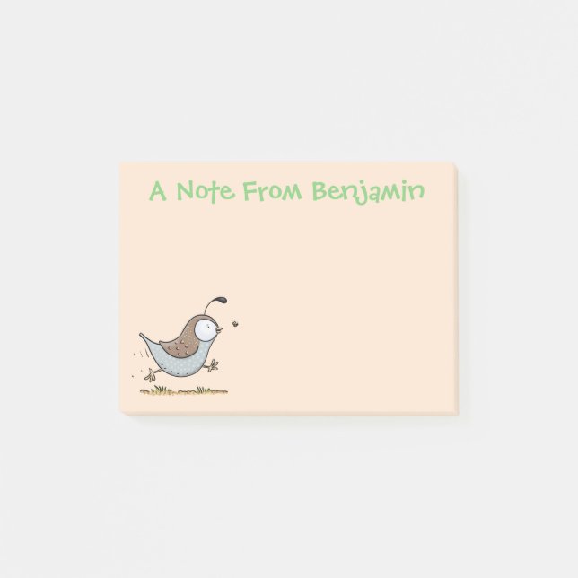Post-it® Caricature de caille californienne joli (Devant)