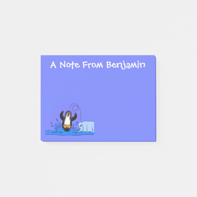 Post-it® Caricature de manchot joyeux sautant (Devant)