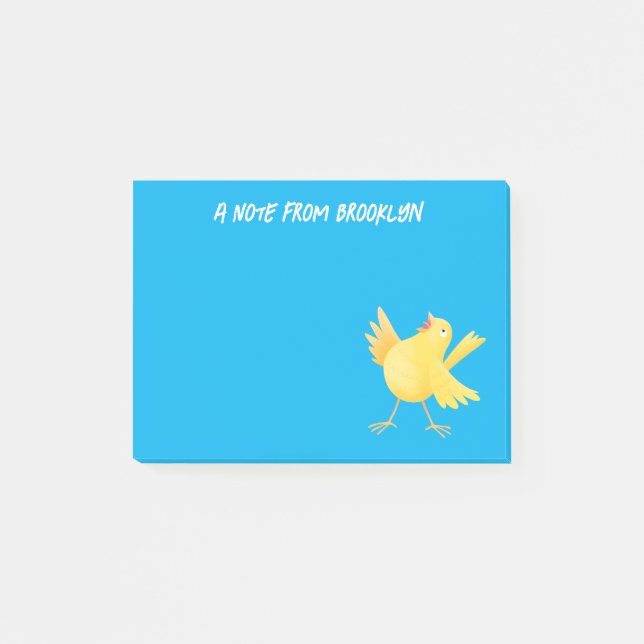 Post-it® Caricature d'oiseau canari jaune chantant mignon (Devant)