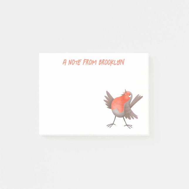 Post-it® Caricature d'oiseau rouge chantant mignon (Devant)