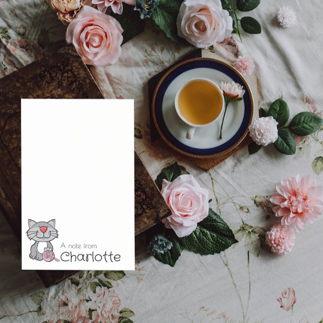 Post-it® Caricature gris mignon nom du chat (Créateur téléchargé)