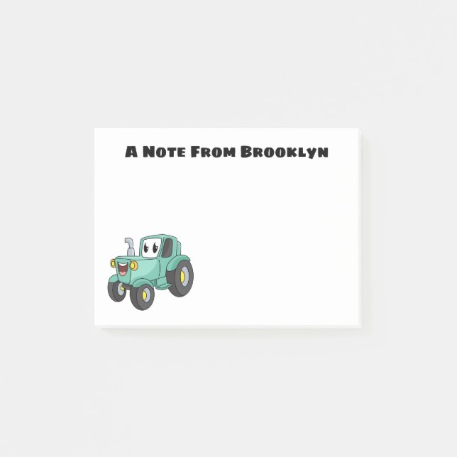 Post-it® Caricature joli tracteur vert joyeux (Devant)