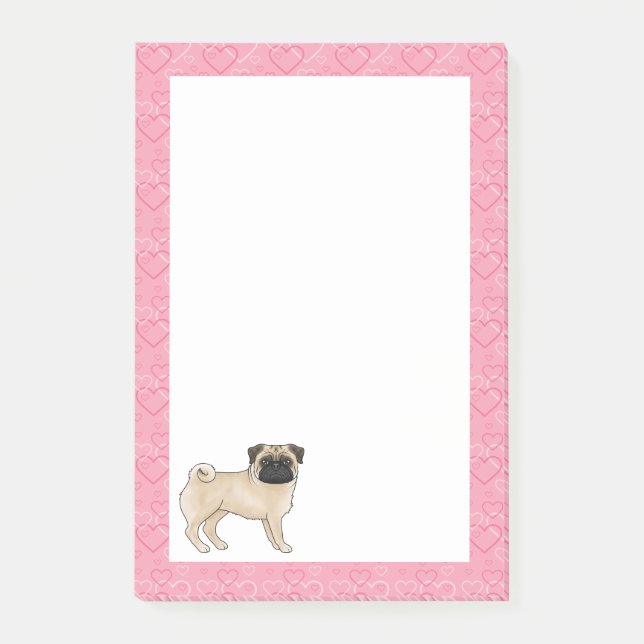 Post-it® Carlin Fun Chien Cartoon Mops Love Heart Motif ros (Devant)