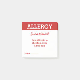 Post-it® Carte de restaurant d'alerte d'allergie alimentair