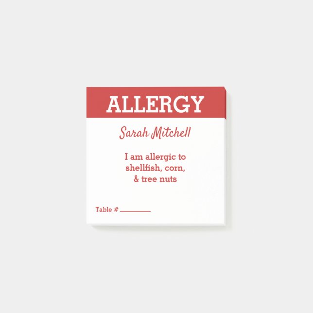 Post-it® Carte de restaurant d'alerte d'allergie alimentair (Devant)
