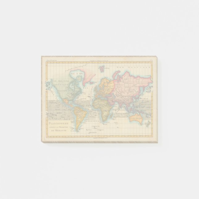 Post-it® Carte du monde 1700s Antique Continents (Devant)