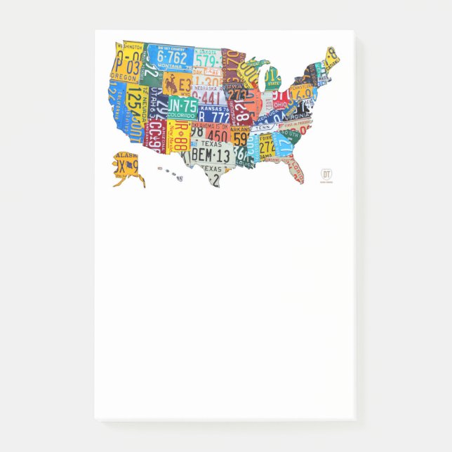 Post-it® Carte Etats-Unis de plaque minéralogique sur le (Devant)