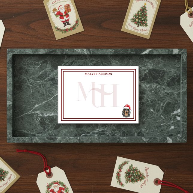 Post-it® Carte Monogramme vacances Dachshund Santa Hat (Gift custom holiday stationery to the dog lover in your life! )