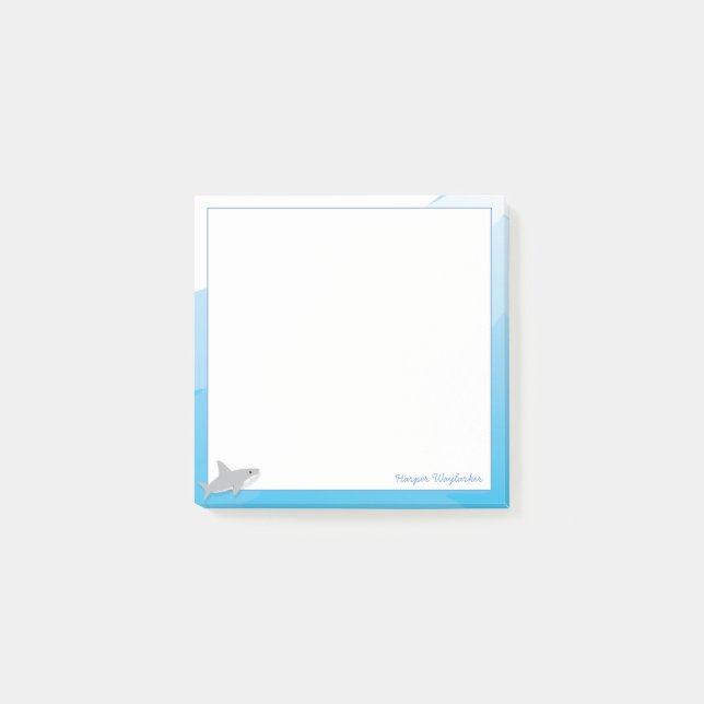 Post-it® Cartoon Blue White Grey Shark Nom de l'animal (Devant)